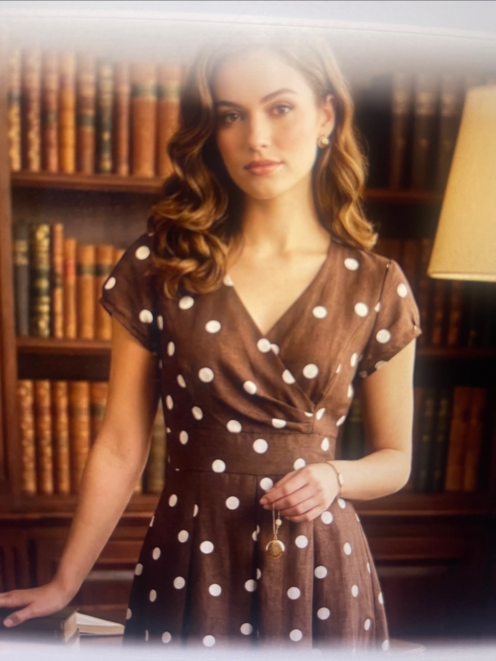 Vintage Signature by Robbie Bee Brown Polka Dot Wrap Dress Size 12 Pretty Women